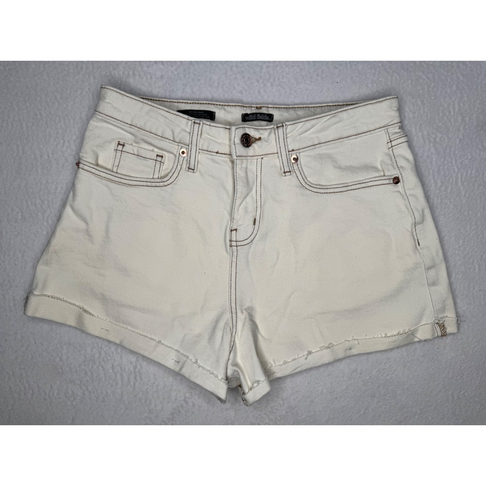 Wild Fable High Rise Rolled Cuff Denim Shorts Cream White Size 6 Contrast Stitch